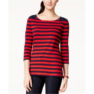 Tommy Hilfiger Faux Leather Striped Blouse